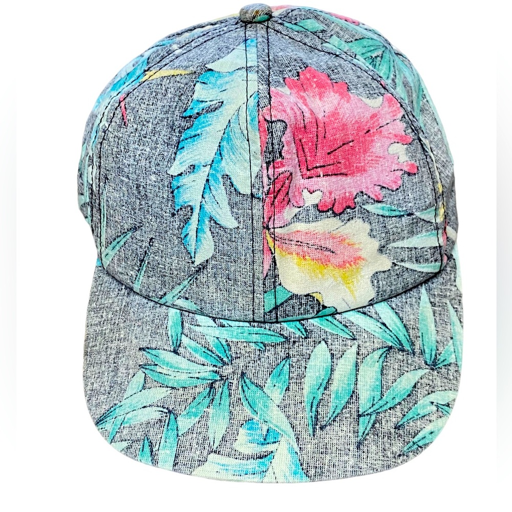 Vintage 1980s Gray Floral Strap Back Golf Running Retro Baseball Hat Cap